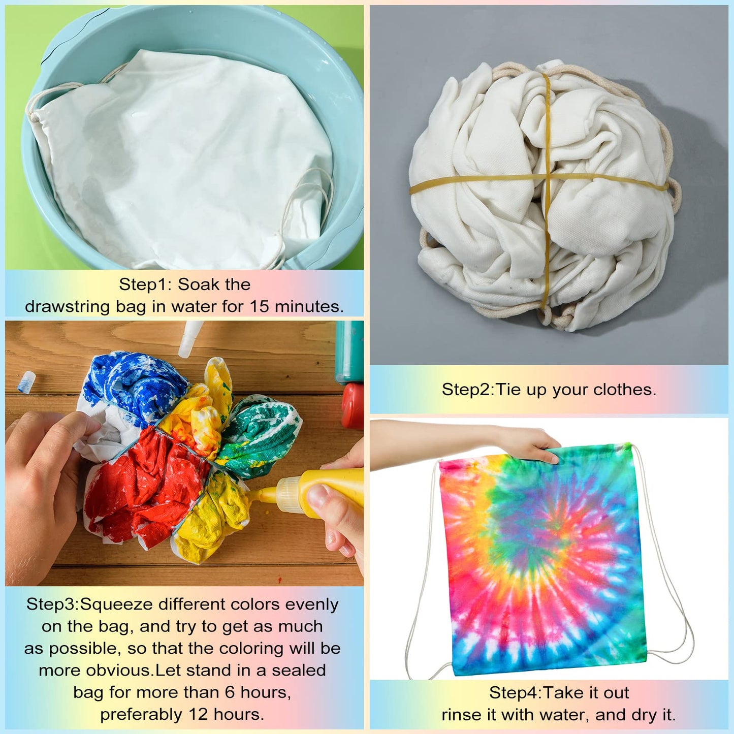 Saintrygo 6 Pieces 12/6 Pcs Tie Dye Cotton Drawstring Bags Sublimation Blank Backpack White Canvas Bags Kid DIY Items for Party Favors (White)