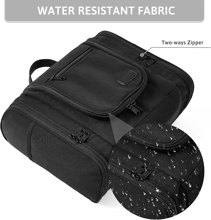 Pearl Angeli Hanging Toiletry Bag for Women, Large Makeup Cosmetic Bag, Water Resistant Toiletries Travel Essentials Organizer, Full-size Container, Black