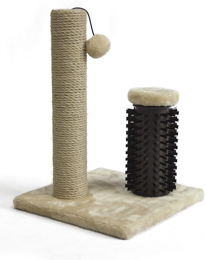 Cat Scratching Post with Self Groomer for Indoor Cats & Kittens, Small (16.5" H), Beige