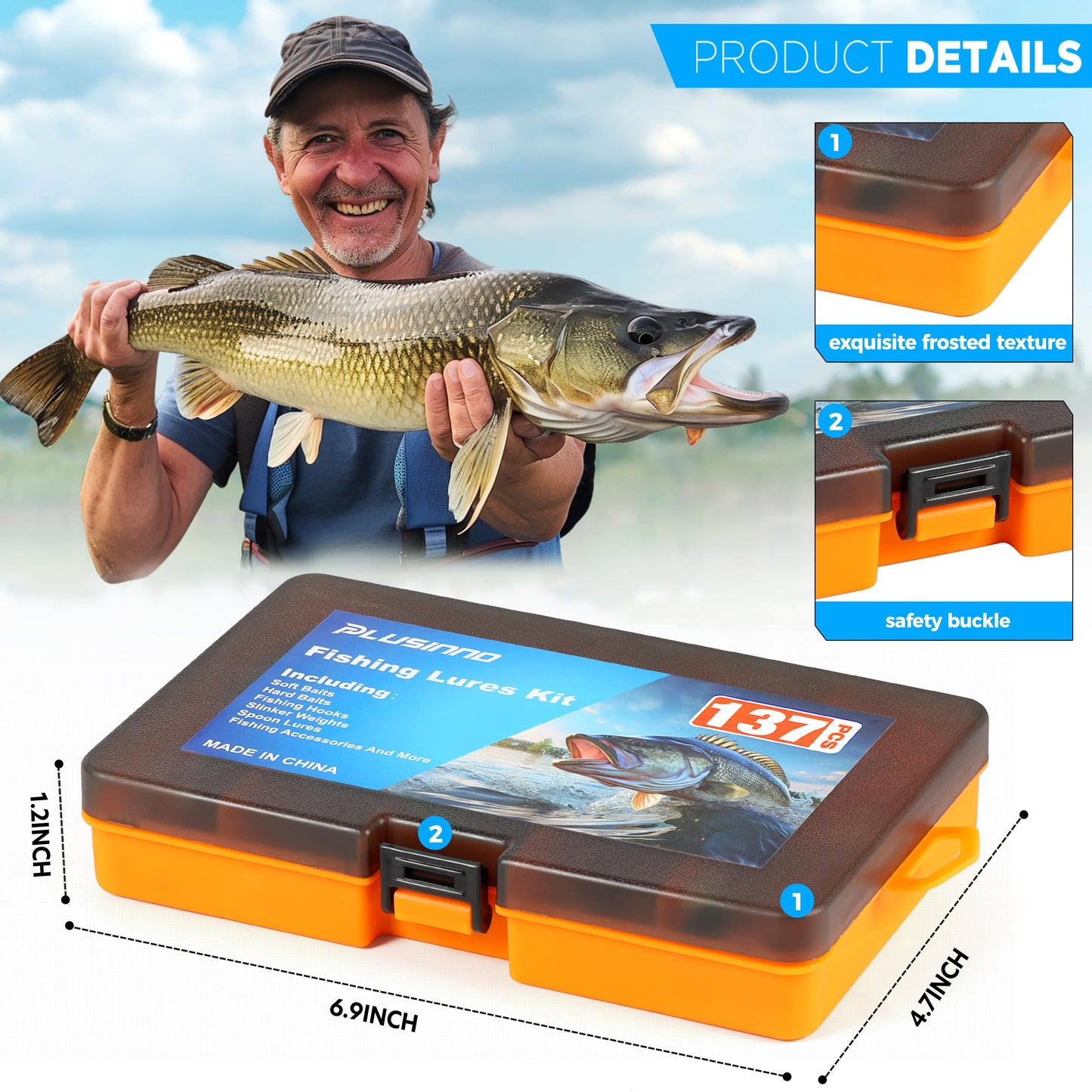 PLUSINNO Fishing Lures, 137Pcs Tackle Box with Tackle Included, Crankbaits, Spoon, Hooks, Weights & Other Accessories, Fishing Bait Lure Gear Kit Gift for Men Bass Freshwater