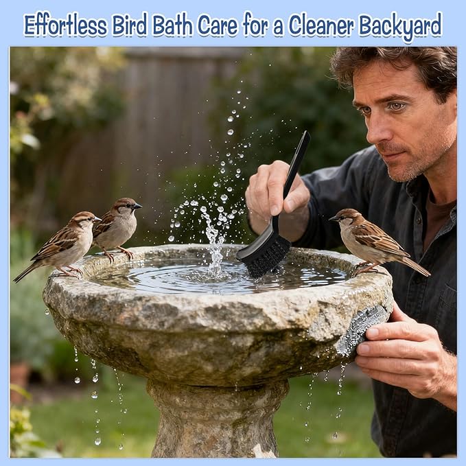 BOUTICOL 2 Pcs Bird Bath Brush Black Hard Bristle Cleaning Brush with Ergonomic Handle Utility Bird Bath Scrub for Bird Feeder Bath Accessories Fountain Outdoor Cleaning