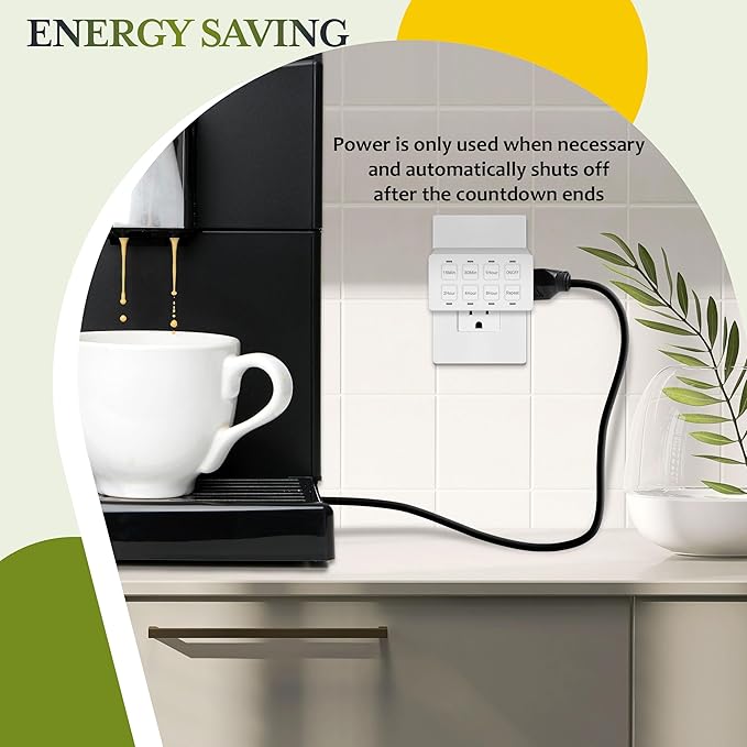 TG 8-Hour Indoor Countdown Plug-in Timer, Timer for Electrical Outlets, 15-30 Min 1-2-4-8 Hour, UL Listed, for Fans or Lights, 1/4 HP, White