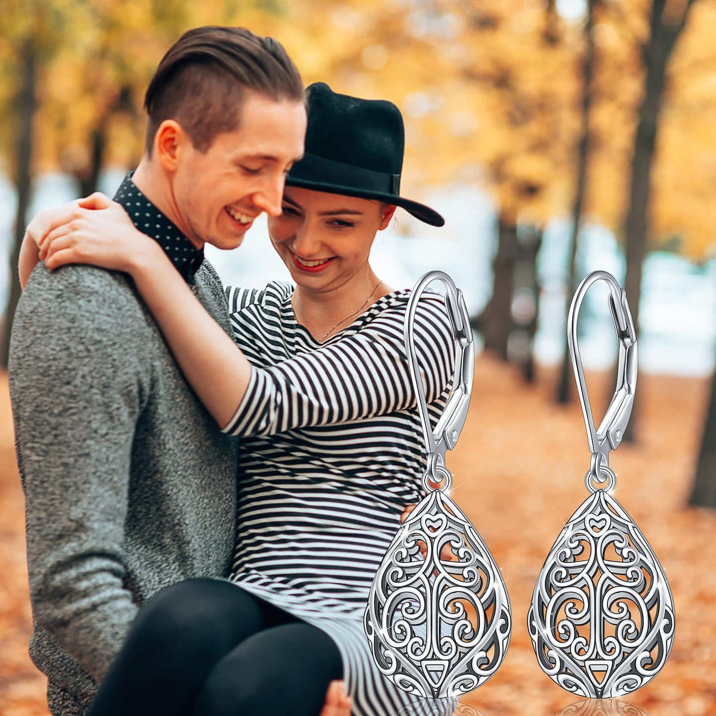 SHAOAN 925 Sterling Silver Heart Filigree Dangle Drop Earrings Leverback Teardrop Earrings for Women Jewelry Gifts