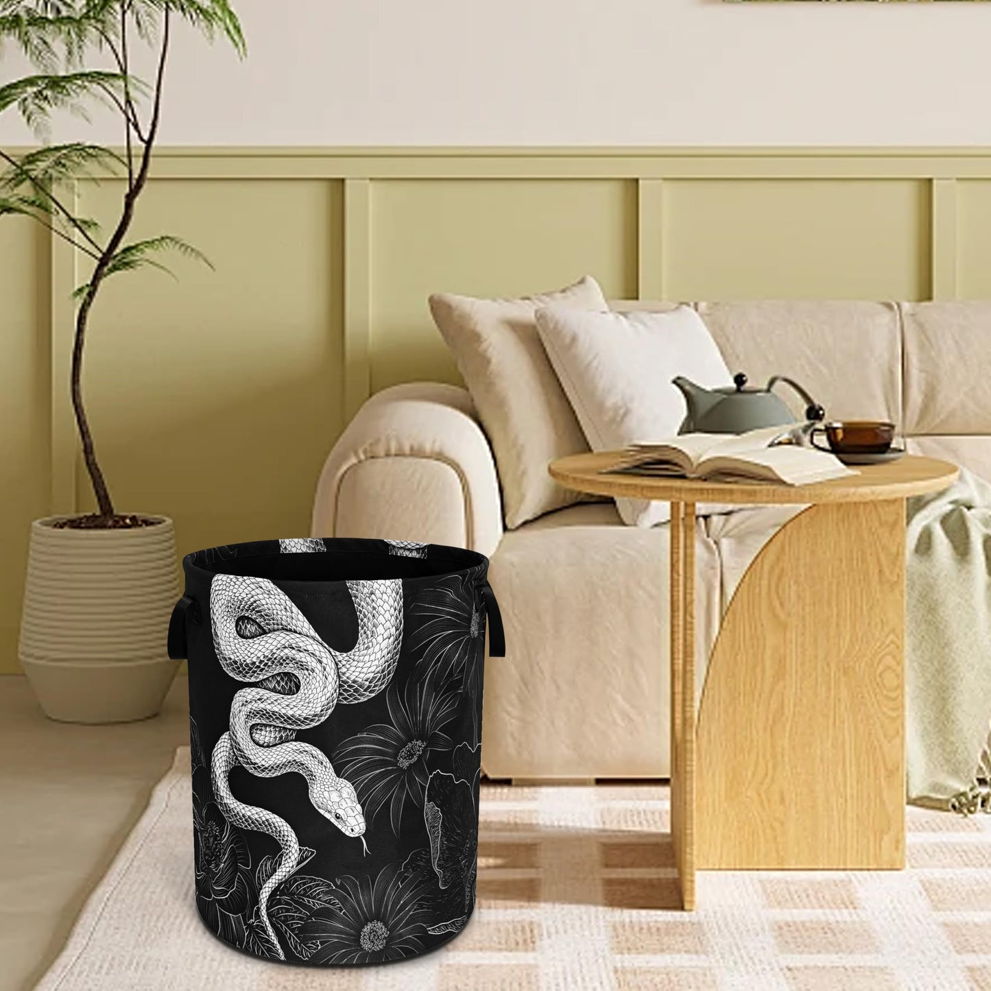 Snake Laundry Basket Floral Prints Funny Foldable Waterproof Oxford Cloth Tote Bag Laundry Hamper Round Large Clothes Storage Bucket Toy Organizer For Bathroom/Laundry Storage/Bedroom 18.9x16.5 Inch