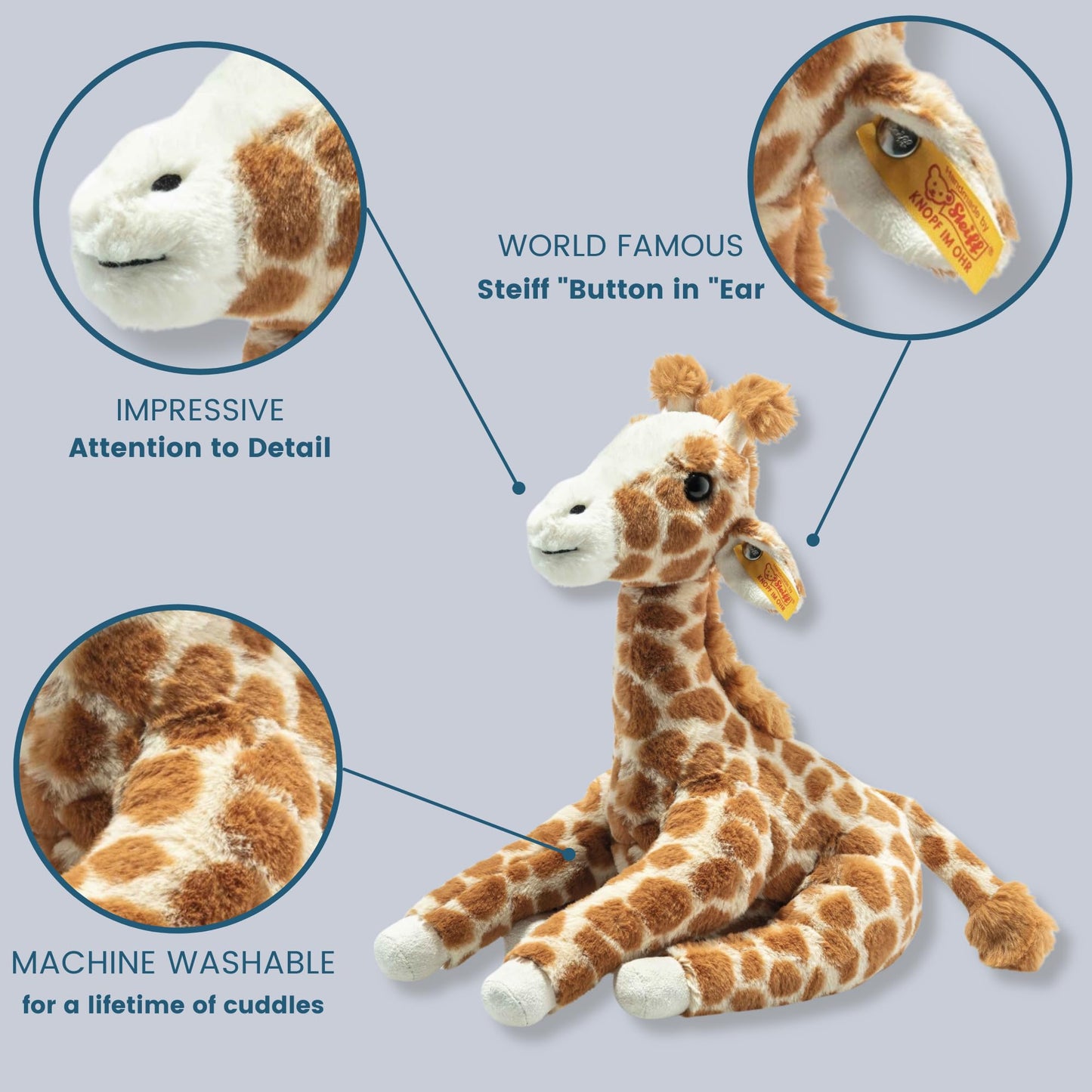 Steiff Gina Giraffe Premium Stuffed Animal for Kids, Soft Plush Toy for Girls and Boys, Spotted Light Brown, 11 Inch