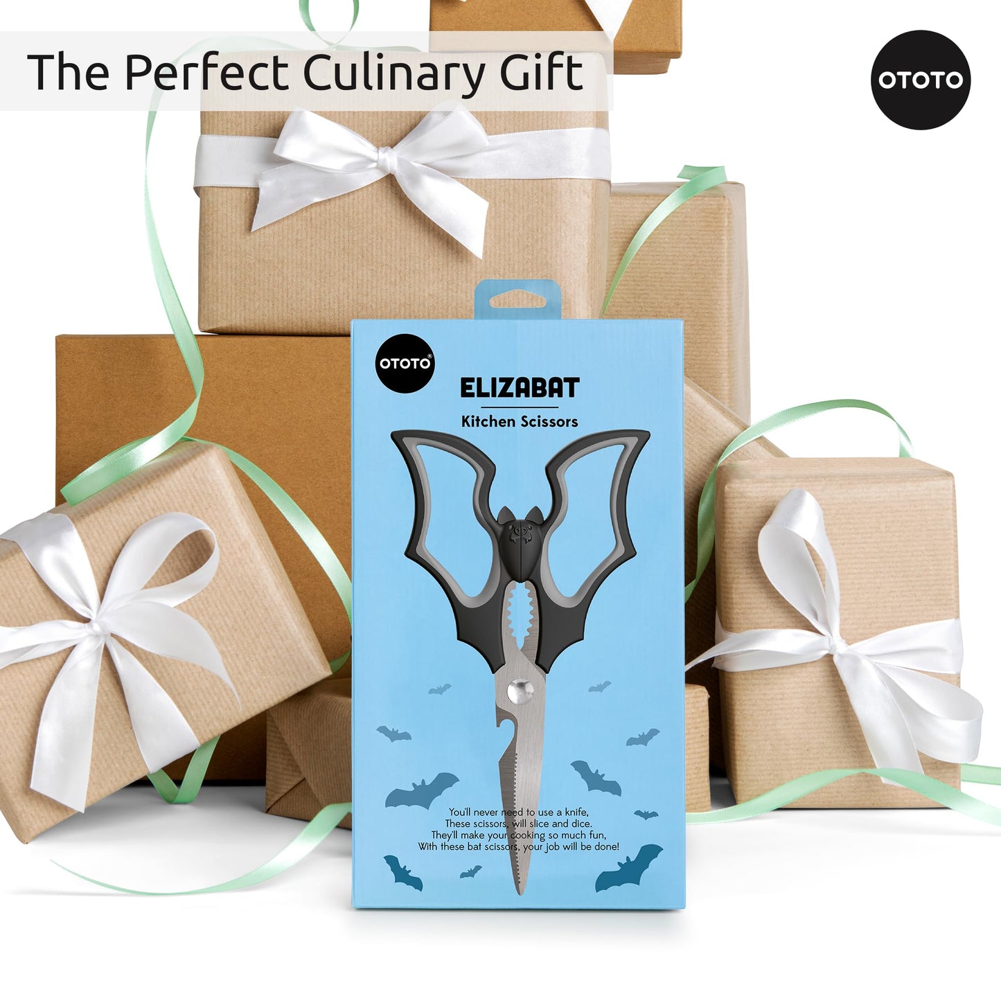 OTOTO Elizabat Kitchen Scissors - Halloween Goth Cute Bat Kitchen Shears, Gothic Scissors Utensils - Spooky Bats Halloween Gifts, Cute Gadgets, Kitchen Gadgets