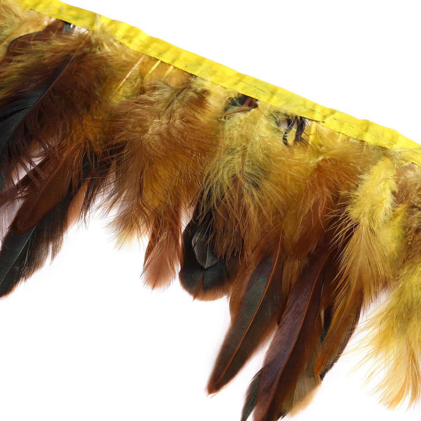 Rooster Hackle Feathers Fringe Trim - Natural Feather Trim for Crafts Sewing Costume Width 5-7 inches Pack of 5 Yards(Yellow)