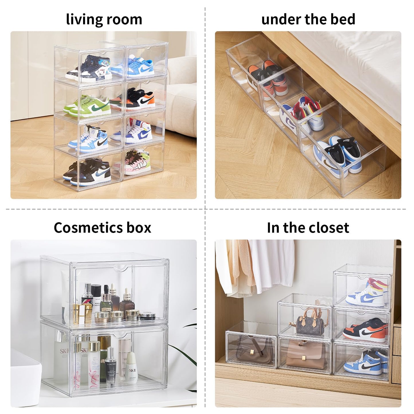 beehomay Sneaker Shoe Display Case,Shoe Box with Clear Magnetic Door,Thicken & Sturdy Organizer Containers Stackable,Fit Shoe Size Up to US 14 (X-Large) (X-Large)