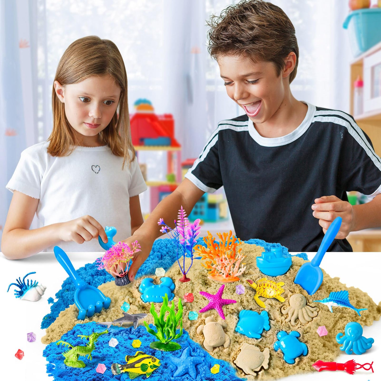 Sensory Bin, Ocean Kit with Sensory Sand, Play Sand Pretend Play Beach Toy, Sandbox for Girls and Boys