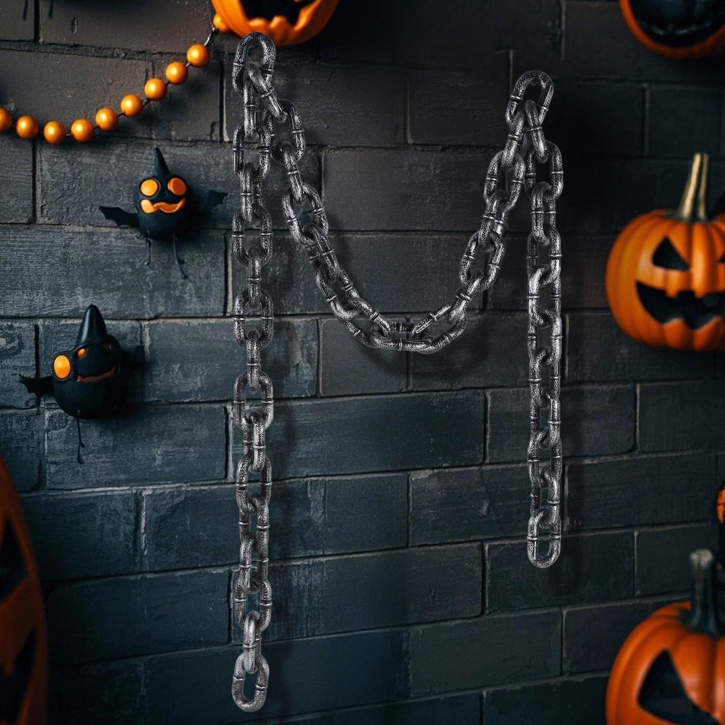 Zcaukya 6FT Halloween Plastic Chains-Costume Accessories, Fake Black Chain Links for Decor Haunted House, Prisoner Theme, Scary Party Horror Props