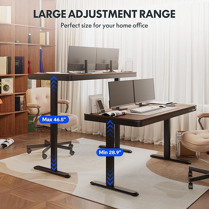 FLEXISPOT Comhar 55" Electric Standing Desk with Drawers, Quick Assembly Home Office Sit Stand Desk with Storage & USB Charging, Computer Workstation for Home Office (55" Wood, Dark Walnut/Black)