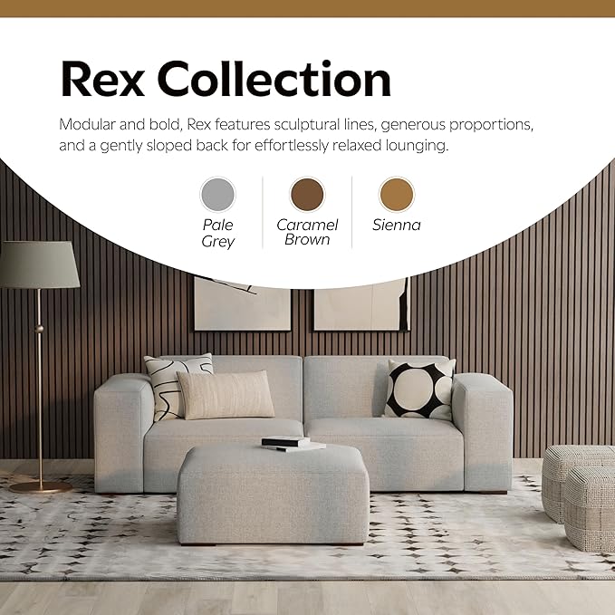 SIMPLIHOME Rex Modular Sofa and Ottoman Set in 100% Recycled Polyester Tightly Woven Performance Fabric, Pale Grey, 88-inch-Wide 2-Seater Couch and Matching 34-inch-Wide Table Ottoman for Living Room