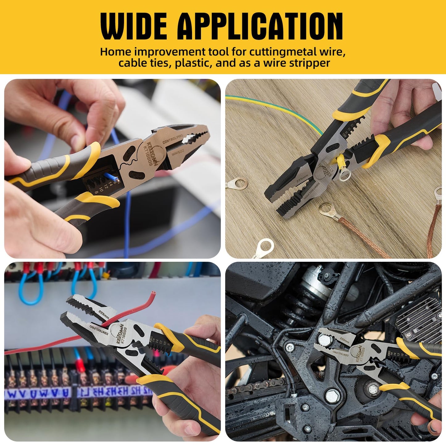 Fancytool Linesman Pliers Wire Stripper Crimper Cutter Combination Tool, 9" 6-in-1 Heavy Duty Cr-V Steel Pliers for Gripping, Stripping, Crimping, Electrical Work