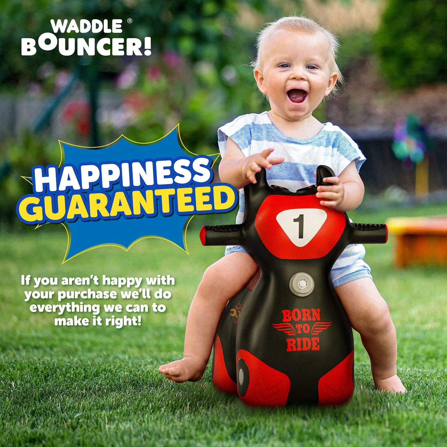 Waddle Bouncy Hopper Inflatable Hopping Toy Scooter, Indoors and Outdoor for Toddlers and Kids, Boys and Girls Ages 2 Years and Up (Black/Red Zoomer)