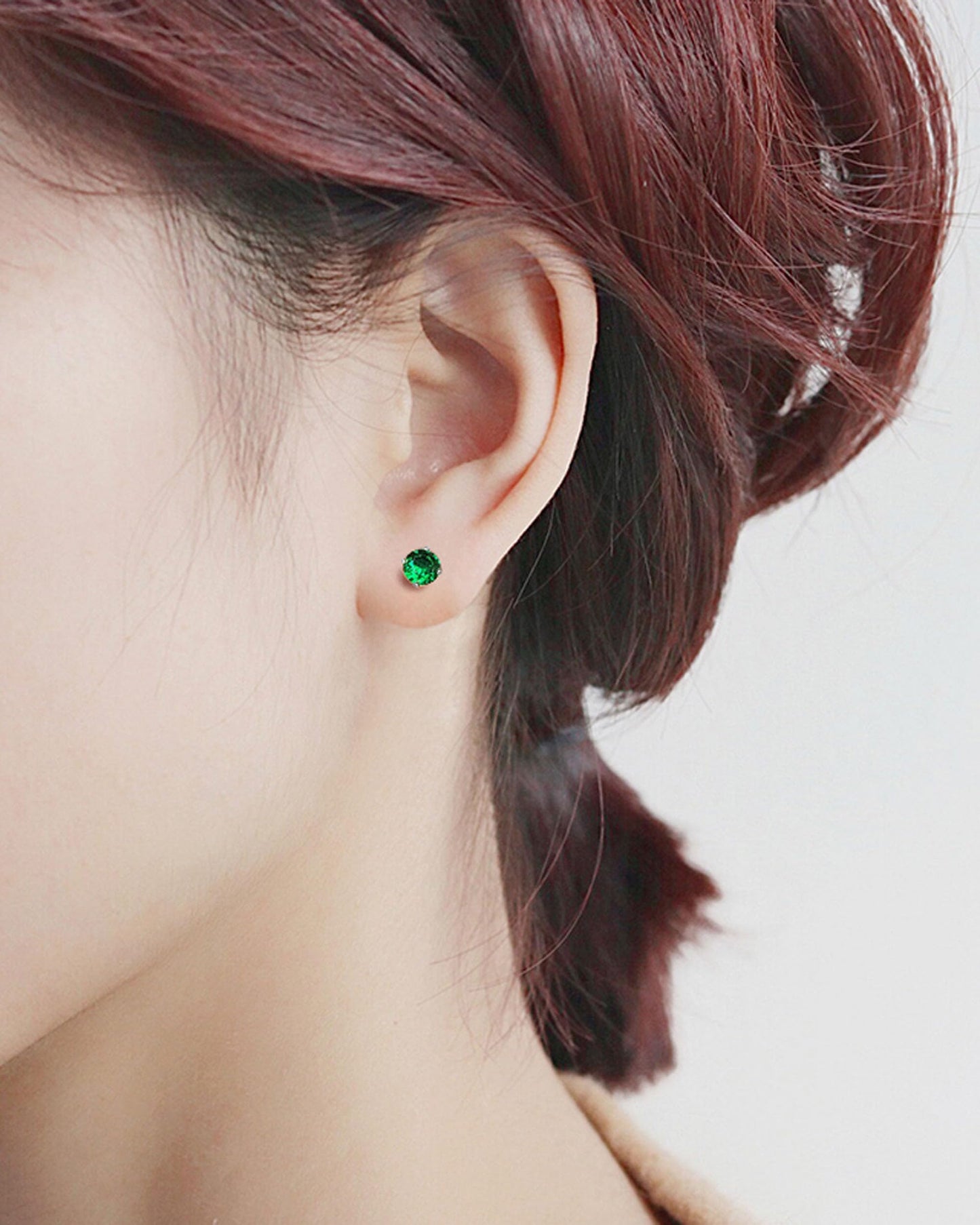 6 Pairs Stud Earrings Set, Hypoallergenic Cubic Zirconia Earrings 316L Stainless Steel CZ Earrings 3-8mm (Emerald CZ)