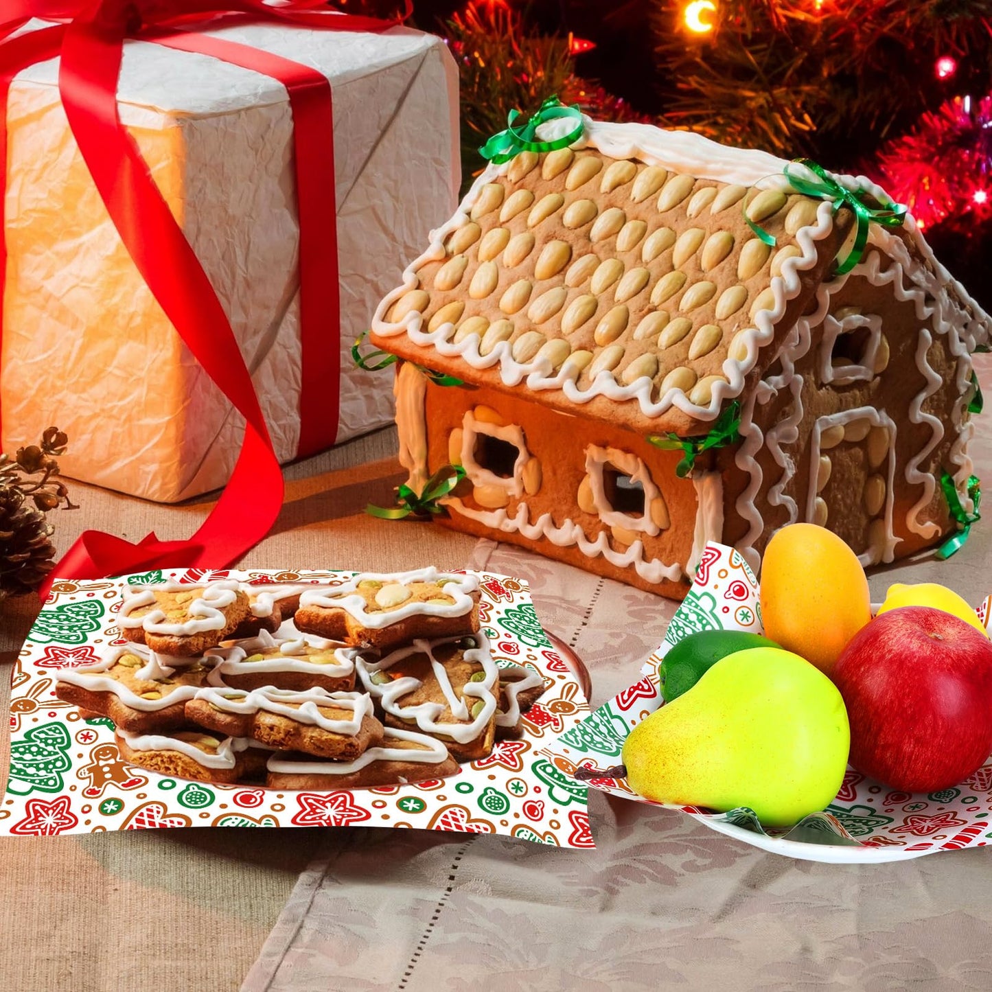 150 Sheets Gingerbread Man Food Wax Paper, 9.8x8.3in Christmas Grease Proof Deli Wrap for Sandwich, Food Grease Resistant for Xmas Home Kitchen