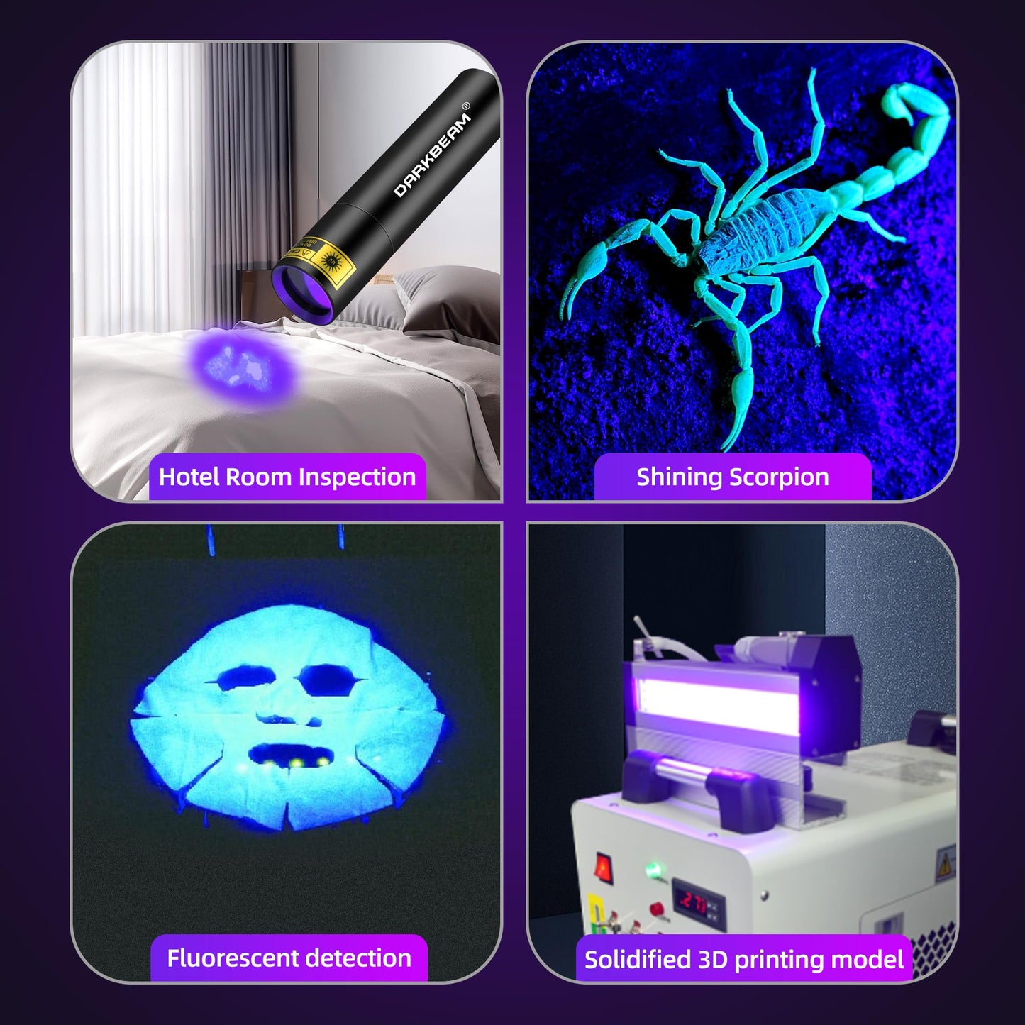 DARKBEAM Flashlight UV Black Light 395 NM, Mini but Powerful USB- C LED Rechargeable Woods Lamp, Ultraviolet Flashlights for Pet Dog Urine, Stains Detection/Resin Curing/Fluorescent Agent