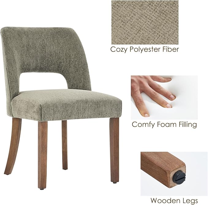 VKNOW Wooden Dining Chairs Set of 2, Modern Fabric Upholstered Dining Room Chair Kitchen Chairs, Farmhouse Dinner Chair for Kitchen Dining Room, Green