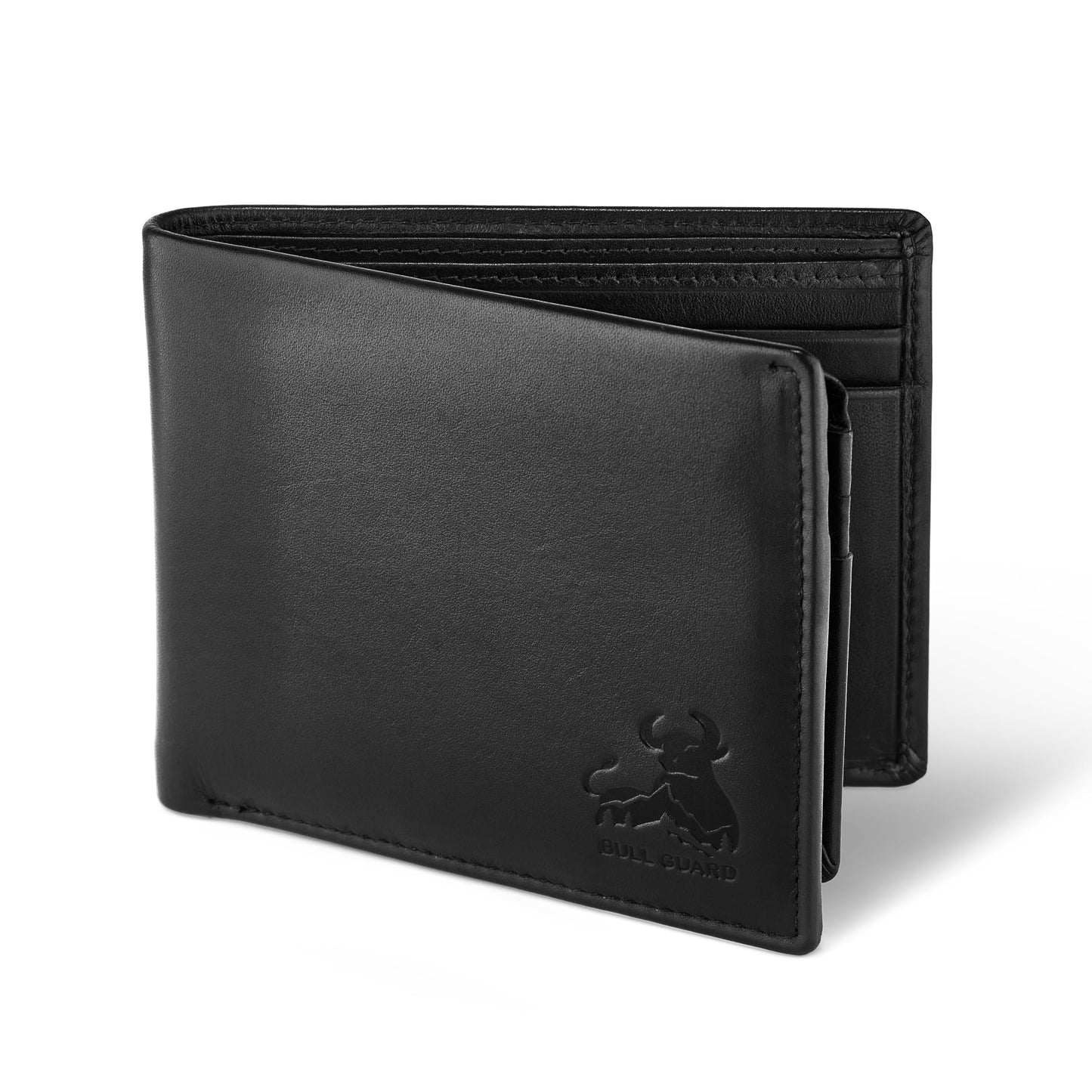 BULL GUARD RFID Blocking Wallet For Men Bifold Soft Black Genuine Nappa Leather Secure and Durable Extra Capacity Billfold with 11 Credit Cards