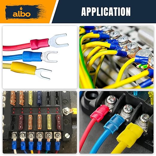 150PCS Yellow Heat Shrink Fork Spade Connectors #10 – 12-10 AWG Tinned Copper Terminals, Waterproof Wire Crimp Kit for Automotive, Marine, Speaker & Electrical Wiring