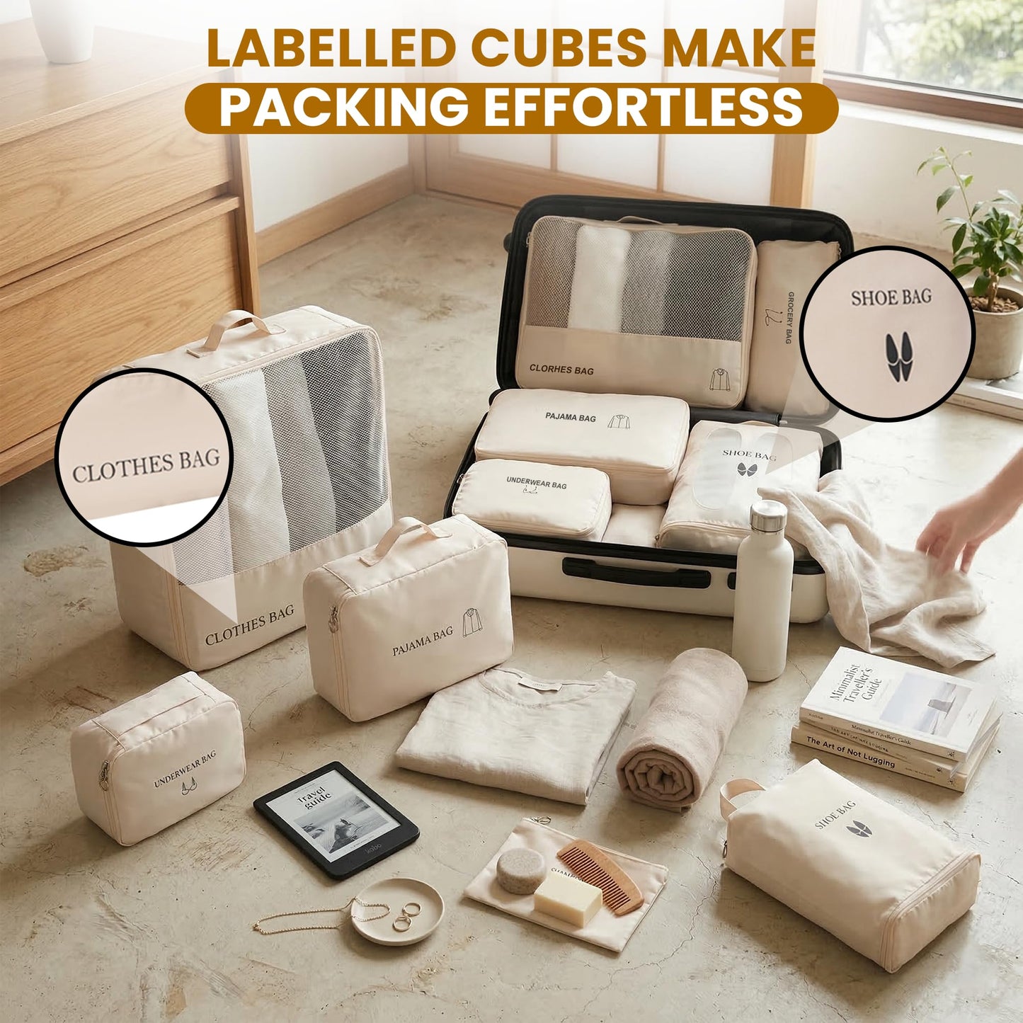 Packing Cubes for Travel – 6 Set Lightweight Luggage Organizer Bags for Suitcase, Carry-On & Backpack, Durable Packing Cubes for Trips, Storage & Organization