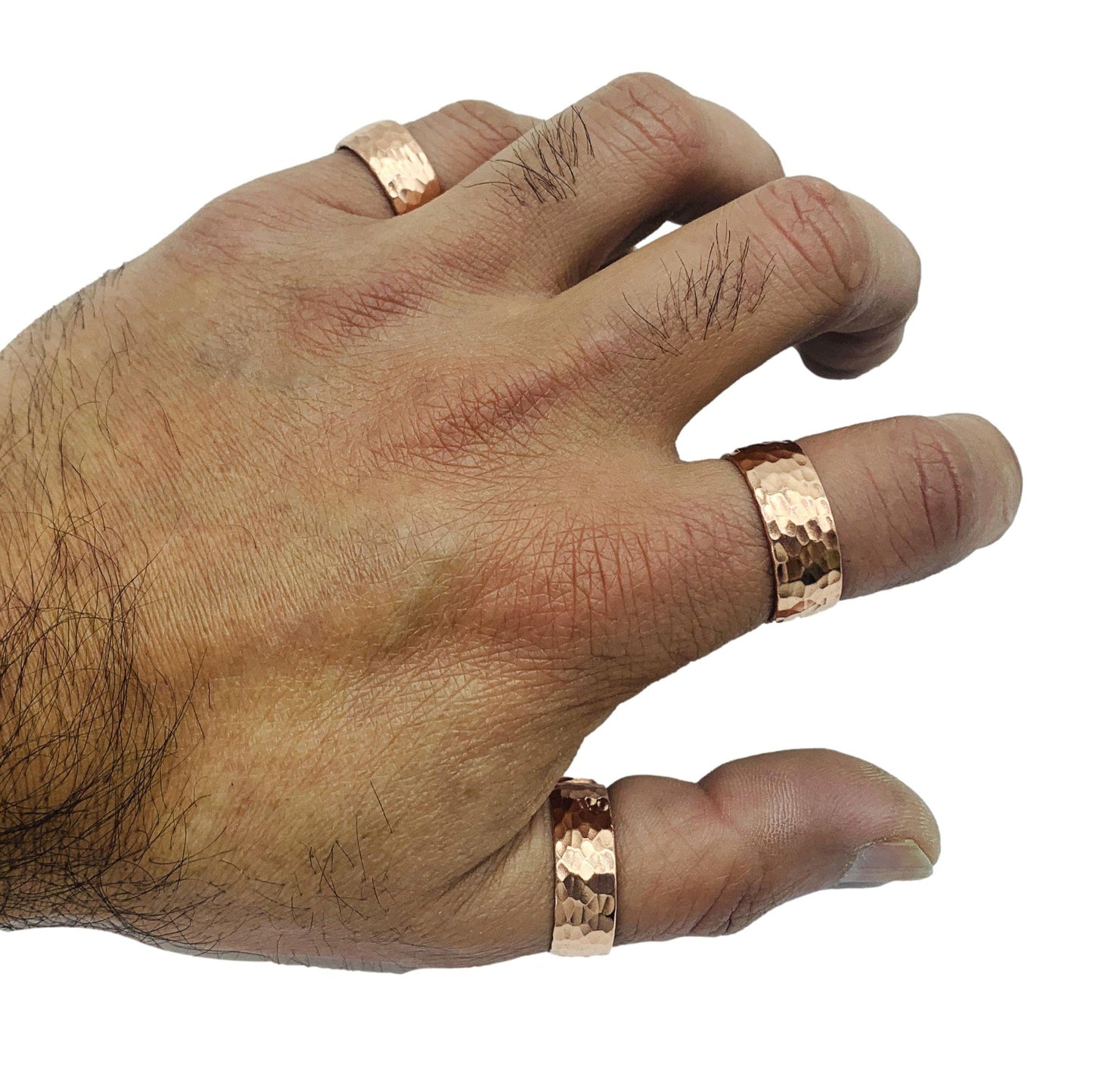 Set of 3 Hand Forged Pure Copper Rings. Made with 100% Pure Raw Untreated Copper. Tibetan Healing Medicine Ring Set. (Hammered)