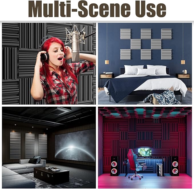 12 Pack Sound Proof Foam Panels for Walls, 12" x 12" x 2" Self-Adhesive Acoustic Panels, High-Density Soundproof Wall Panels for Studio Home and Ceilings (Black)