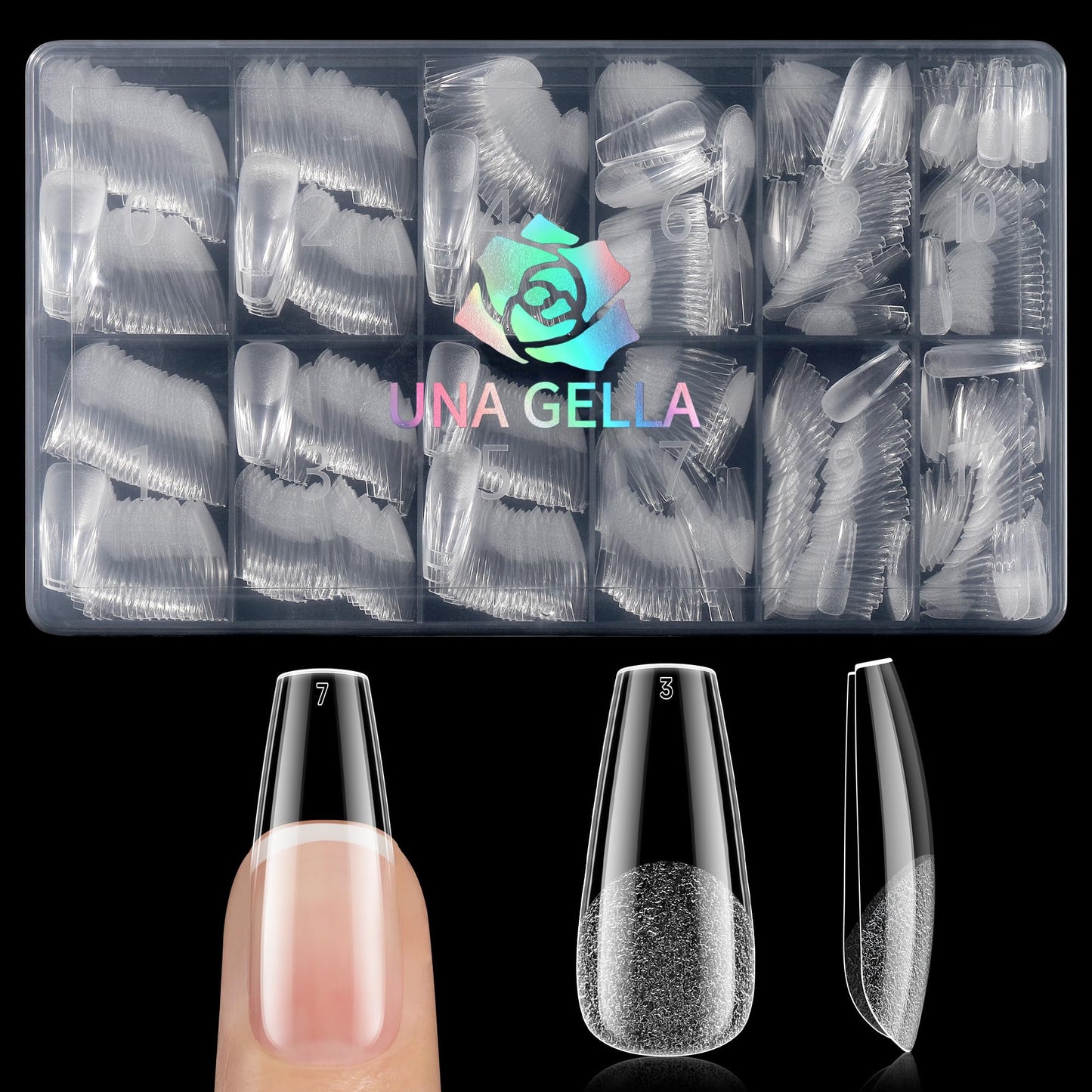 UNA GELLA Medium Coffin Nails Tips 600Pcs, Gel Nail Tips Coffin Pre Etched Press On Nails Fake Soft Gel Nail Tips For Nail Extension Ombre Stlye Art Home DIY Salon 12 Sizes
