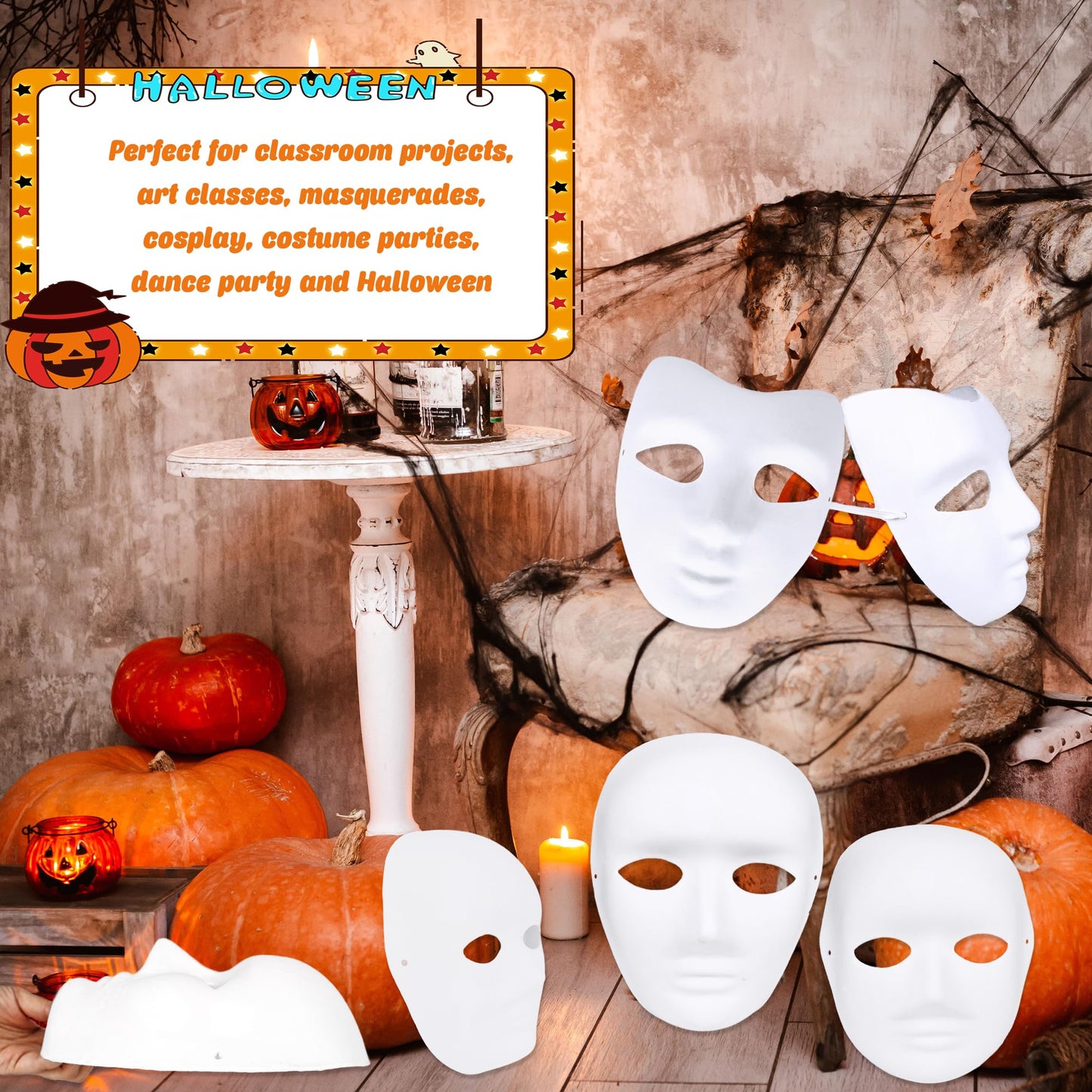 Fahacop 60 Pcs Paper Mache Mask Paintable White Masks DIY Paper Mache Masks for Halloween Artistic Theater Cosplay Art Class Party Decorations, 3 Sizes