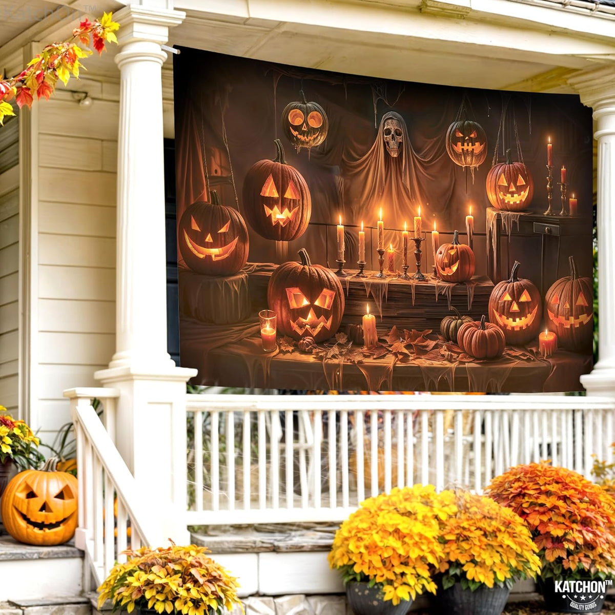 KatchOn XtraLarge Spooky Backdrop - 72x44 Inch | Halloween Photo Backdrop & Banner for Party Decorations