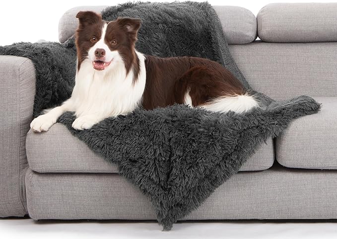 gogobunny Waterproof Dog Blanket for Couch & Furniture Protection - Super Soft Reversible Throw for Large Dogs & Cats, Calming Washable Fur & Sherpa Pet Blanket (25x35 Inch, Stone)