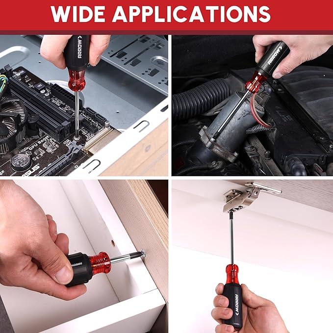 ARROW 8 PCS Magnetic Screwdriver Set, Professional S2 Steel Screw Driver Kit with Non-Slip Cushion Grip, Stubby Screwdrivers, Magnetic Phillips and Flathead Tips, for Home and Industrial Use