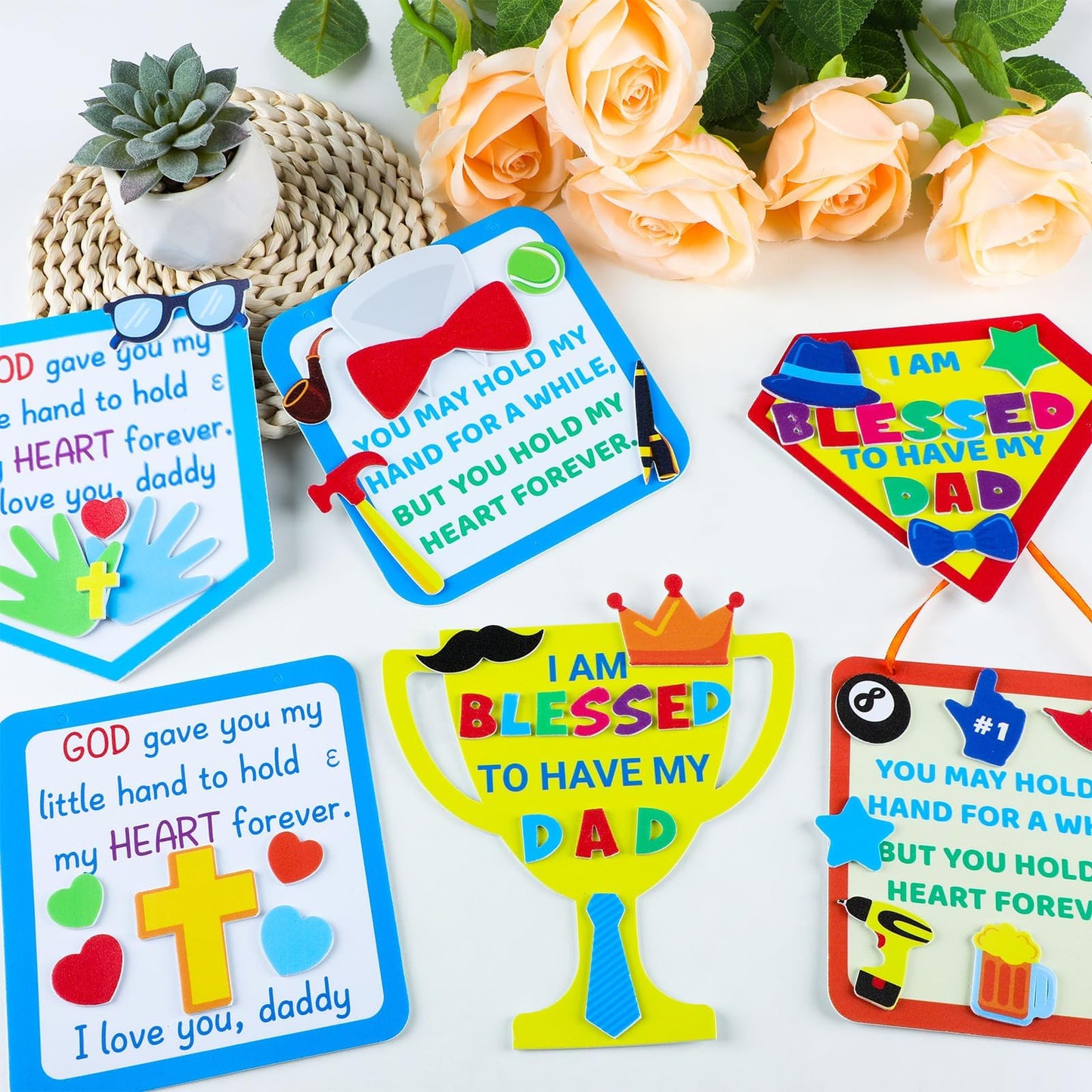 Qyeahkj 12 Sets Religious Fathers Day Craft Kit for Kids Father's Day DIY Sign Foam Banner Arts Crafts Decor Handmade Craft Gift Kit for Day Classroom Students Sunday School Project Activity