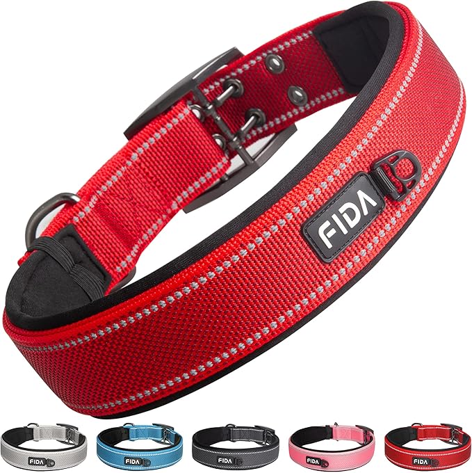 Fida Padded Dog Collar for Small Dogs with Metal Belt Buckle, Black