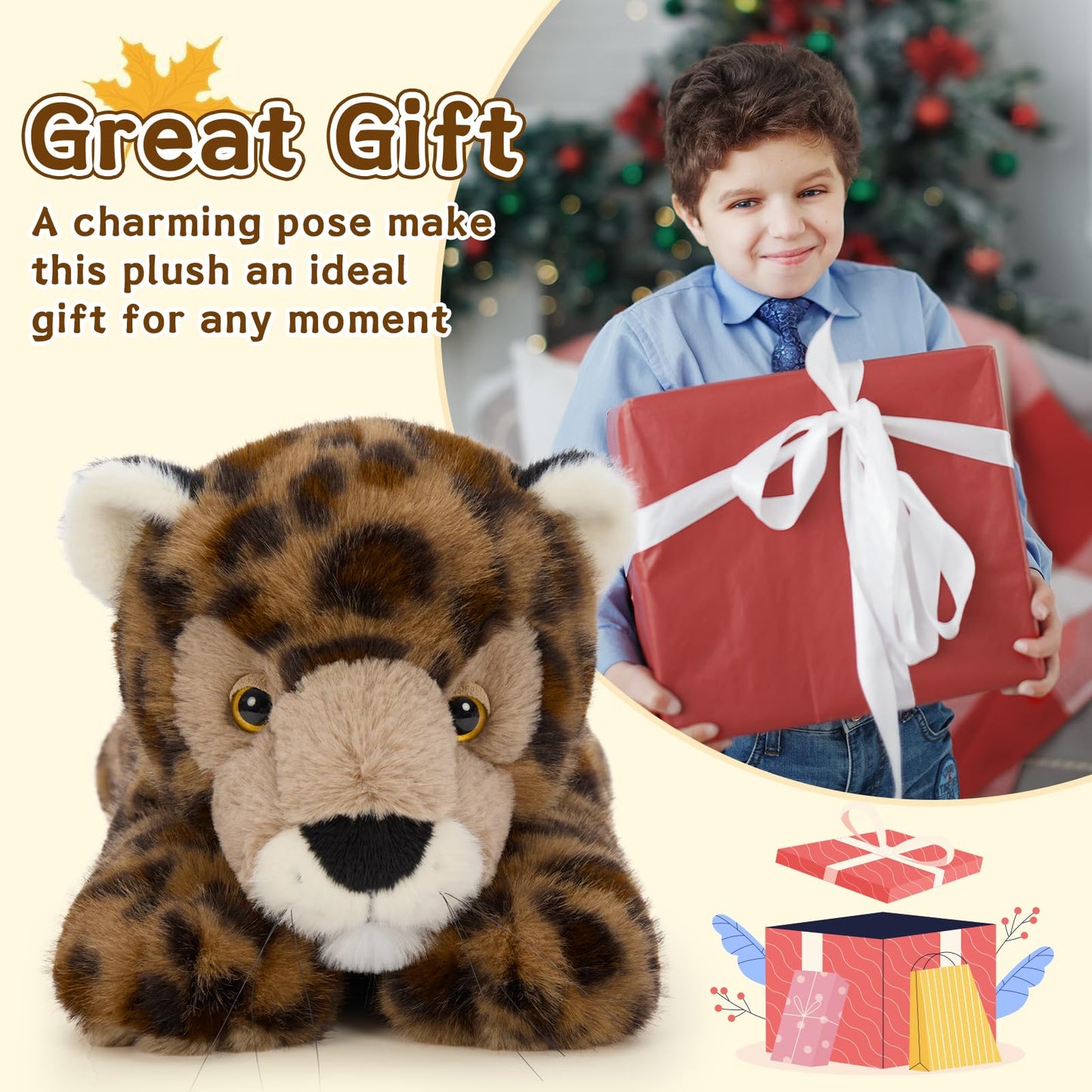 MorisMos 16 Inch Cheetah Stuffed Animal, Soft Cute Cub Plush, Wild Cheetah Animals Fun Gift for Boys, Girls, Kids