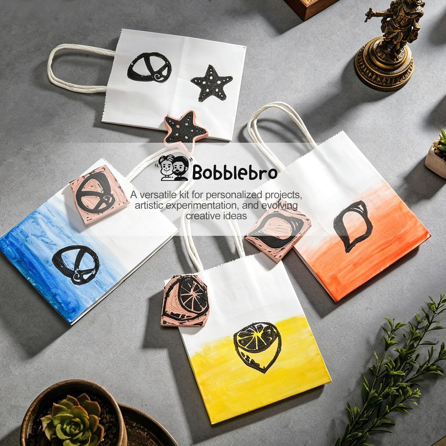 Bobblebro Linocut Kit for Printmaking - Fabric Block Printing Kit with 2.6 oz Fabric Ink for Fabric and Paper, Stamp Making Kit & Carving Tools - Arts and Crafts for Adults - DIY Gift for Father’s Day