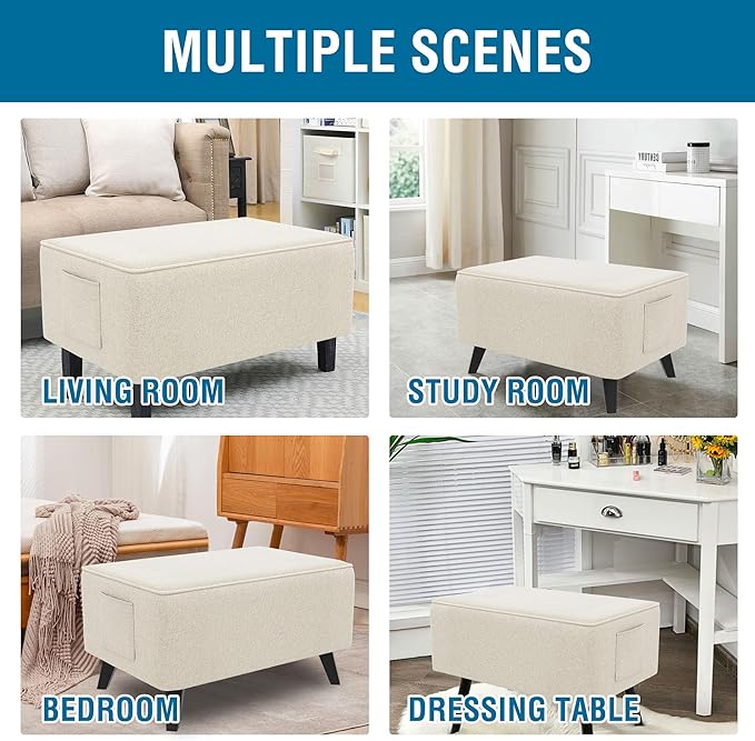 H.VERSAILTEX Thick Durable Linen Look Ottoman Cover Folding Storage Stool Furniture Protector Soft Rectangle Slipcover with Elastic Bottom Fit Length 49"-50" Footrest Washable - Heather Ivory