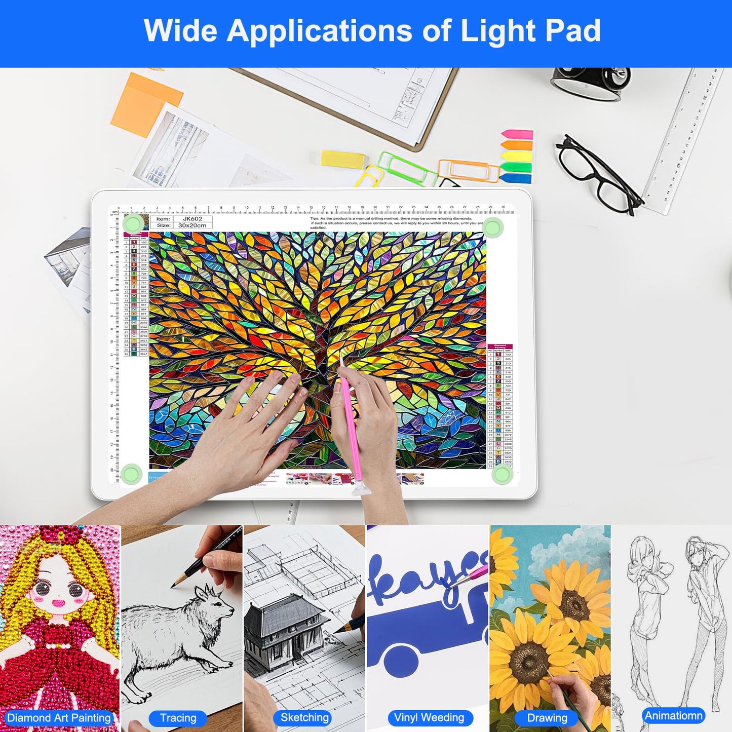 Elice Rechargeable A4 Light Pad with Carry Bag, Magnetic LED Light Board with Physical Button, Super Bright Diamond Art Light Pad, Ultra-Thin Light Box for Tracing, Weeding, Diamond Painting -White