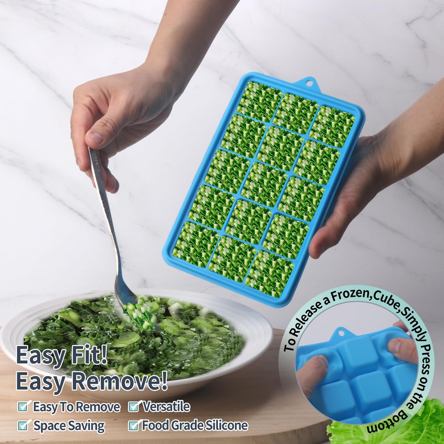 Silicone Freezer Molds Gift Set with 2 Tbsp, 1/2, 1, and 2 Cup Silicone Freezer Trays With Lids - Meal Prep and Kitchen Essentials Bundle (Blue 4 Pack)