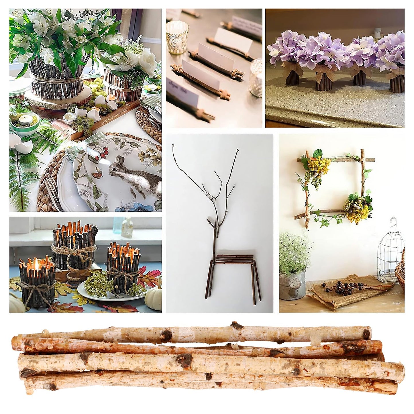 Natural Birch Wood Sticks 15.75 Inch Craft Sticks for DIY Projects Home Decoration Floral Arrangements and Holiday Crafts 6Pcs