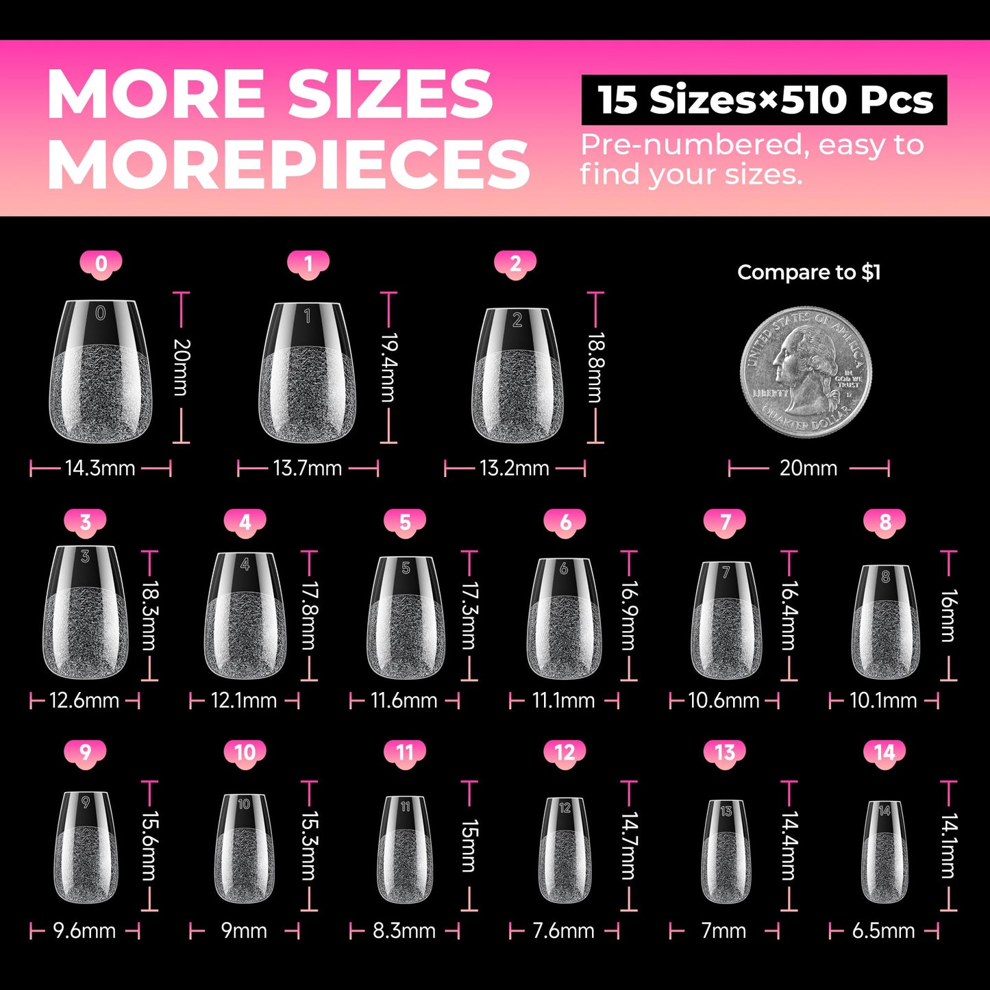 UNA GELLA Short Coffin Nails Tips: 510Pcs Soft Gel Nail Tips Coffin Acrylic Full Cover Short Coffin Press on Nails Pre-shaped Half Matte Clear False Nails For Nail Extensions Home DIY Salon 15 Sizes