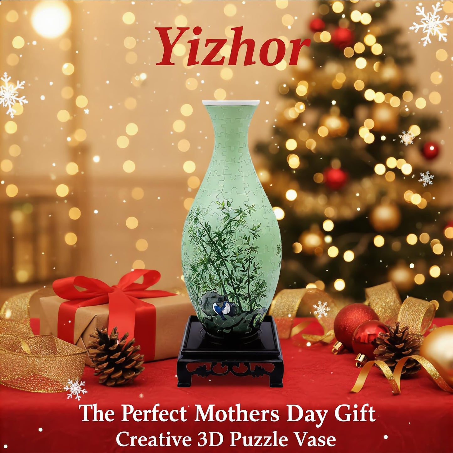 3D Puzzle Vase for Adults, 160-Piece Unique Curved Plastic Flower Vase,House Warming Gift for Flower Arrangements and Home Decor, for Mom (Bamboo)
