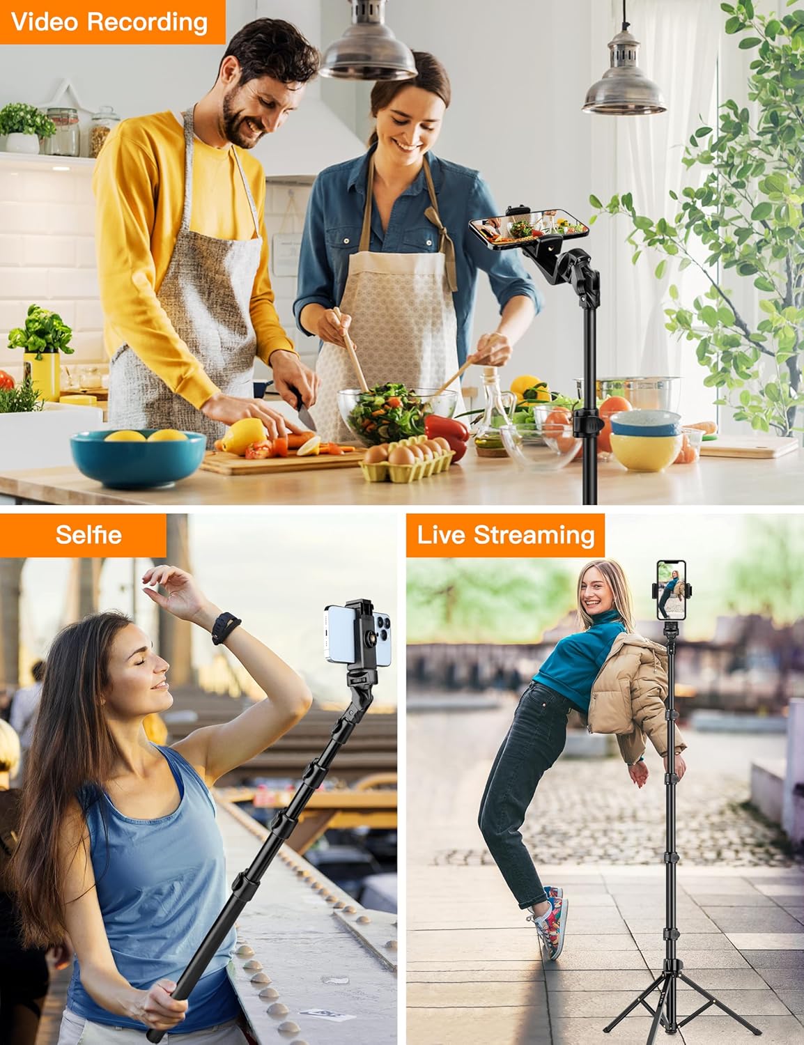Phone Tripod, 71" Portable Cellphone Tripod Stand with Remote & Phone Holder, Camera Stand for iPhone, Compatible with Camera iPhone/Android Smartphone/Gopro
