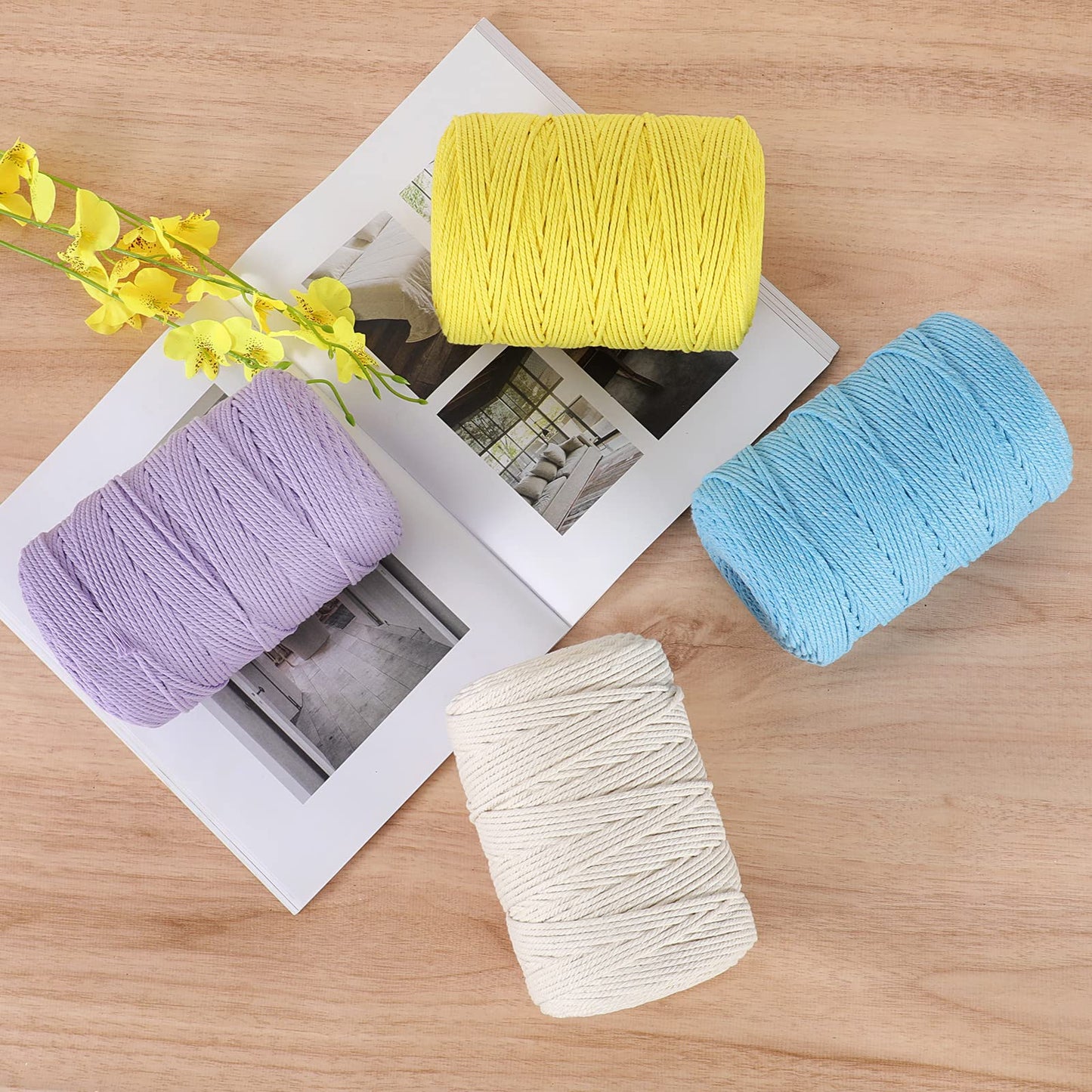 Macrame Cord 3mm x 328yd | 100% Natural Cotton Macrame Rope | 4 Strand Twisted Cotton Cord for DIY Crafts Knitting Plant Hangers Wedding Decor, Dark Green