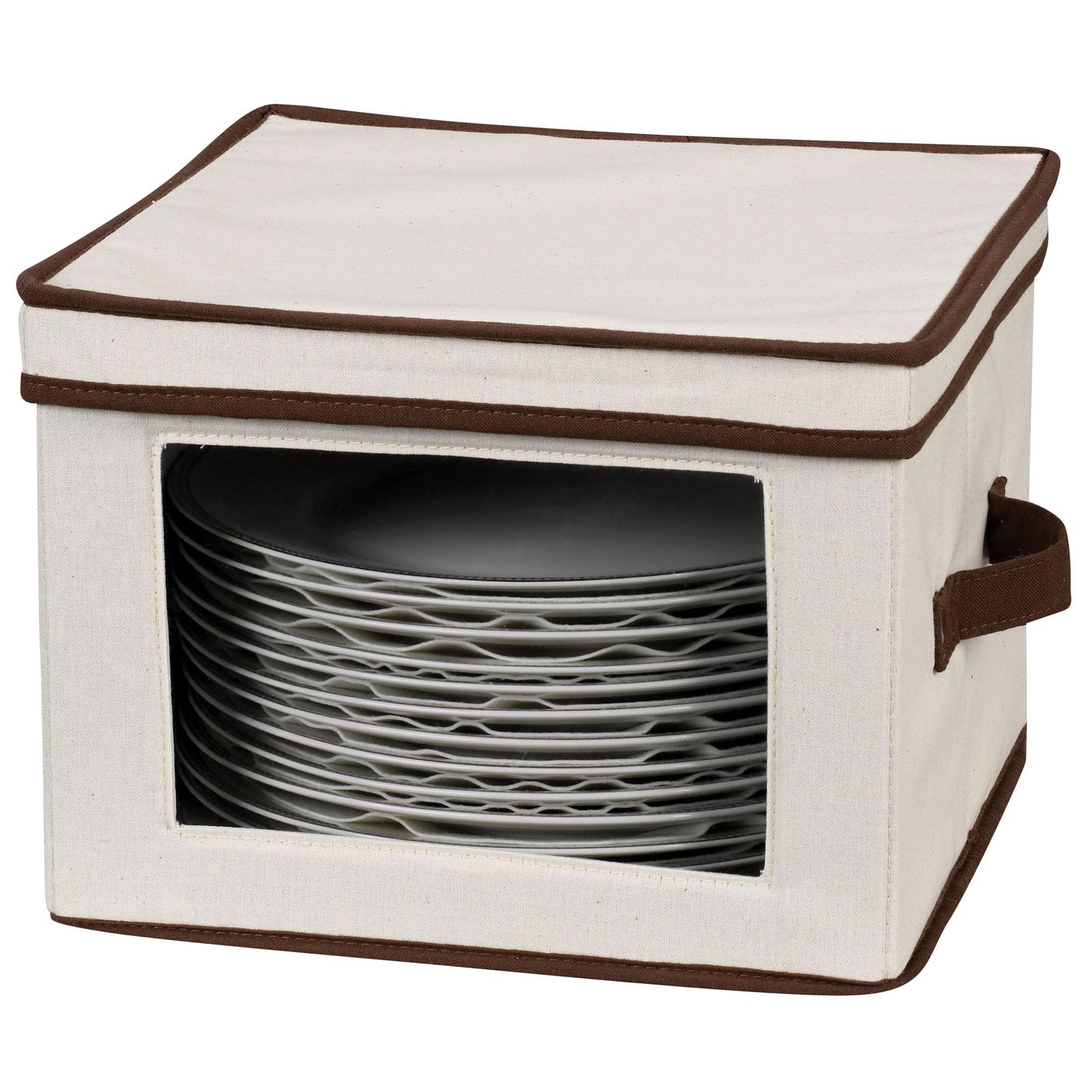 Household Essentials Dinner Plate Storage Box, Strong Frame and Handles, Windowed Panel, Fully Removable Lid, Stackable and Foldable, Perfect for Preserving Your Dinnerware