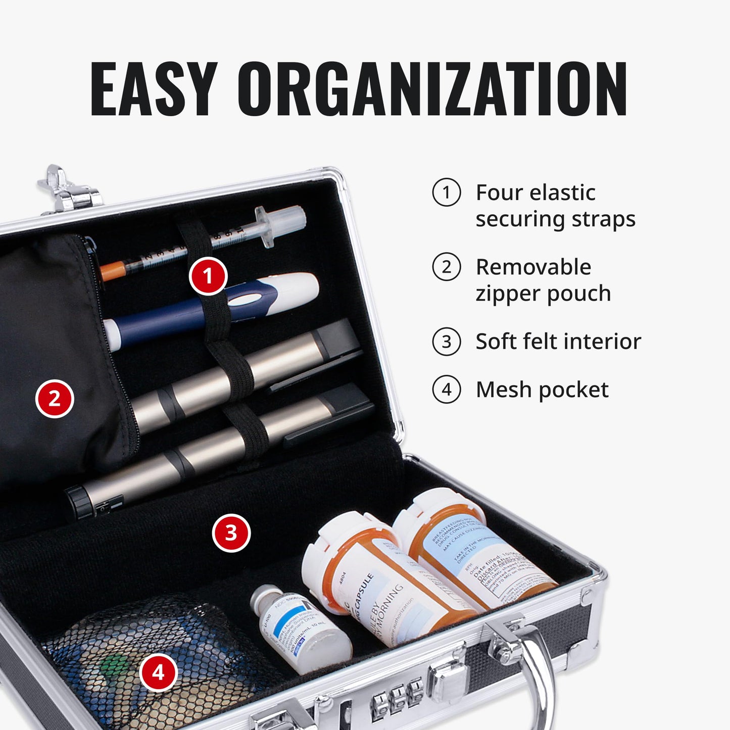Vaultz Locking Medicine Case with Combination Lock - Portable Lock Box Briefcase for Medications, Cash & Valuables, Organized Storage Case with Handle, 3 Pack