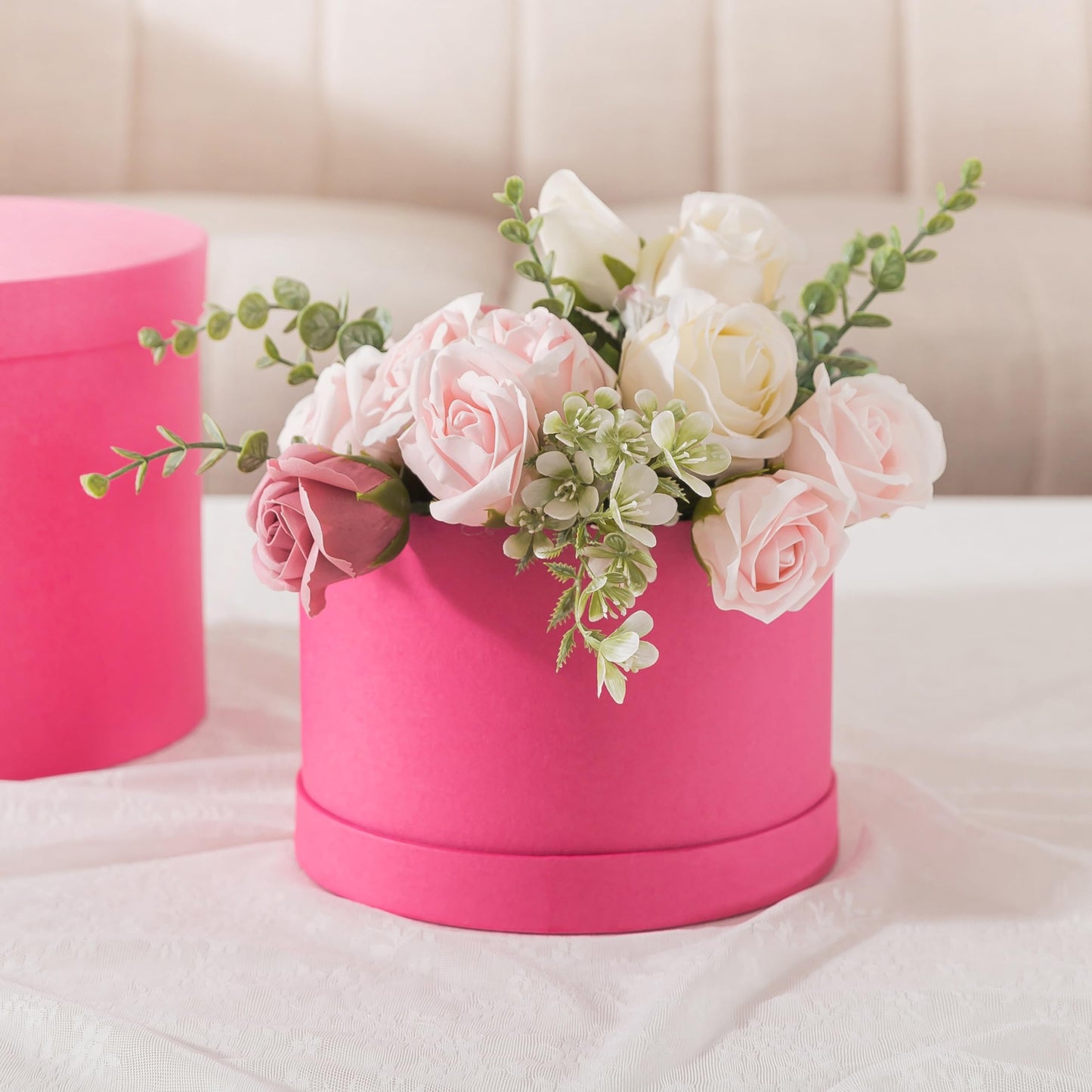 Soul & Lane Round Boxes for Flower Arrangements - Set of 3 - Pink, Cardboard Gift Boxes with Lids, Nesting Floral Circle Storage Containers for Presents and Flowers