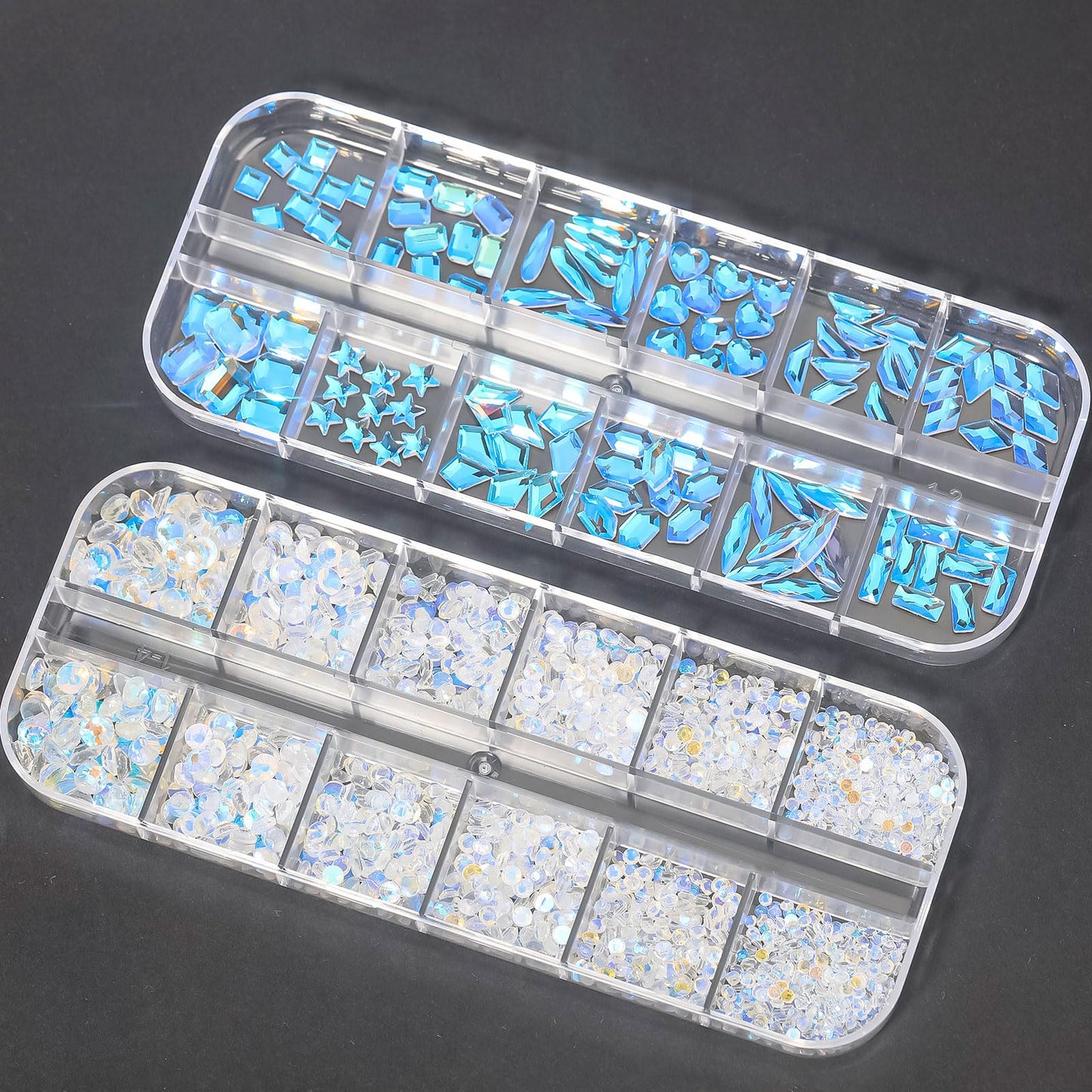 HNUIX Nail Rhinestones - 3D Multi Shape Size Crystal, Crystal Aurora Nail Gems, Flat Back, with Kit, for Nail Art, DIY Decorations