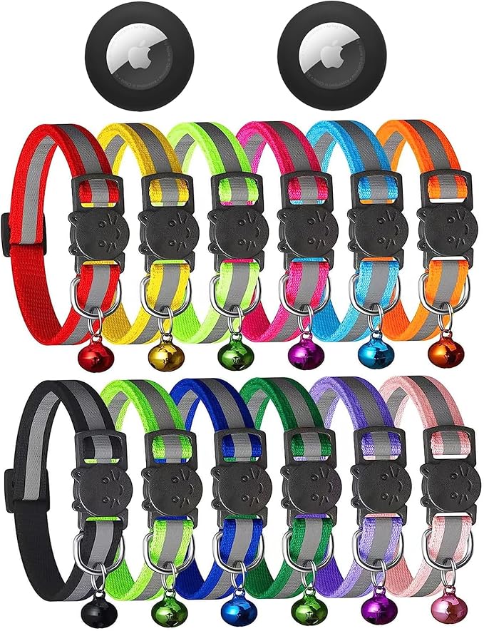 Extodry 14 Pack Set Kitten Collars Breakaway with Bells,Reflective Safety Cat Collar,Ideal for Puppy, Girl Boy Cats,with Name Tag,Adjustable for Small Animal,Pet Supplies(12 Colors & 2 ID Tags)