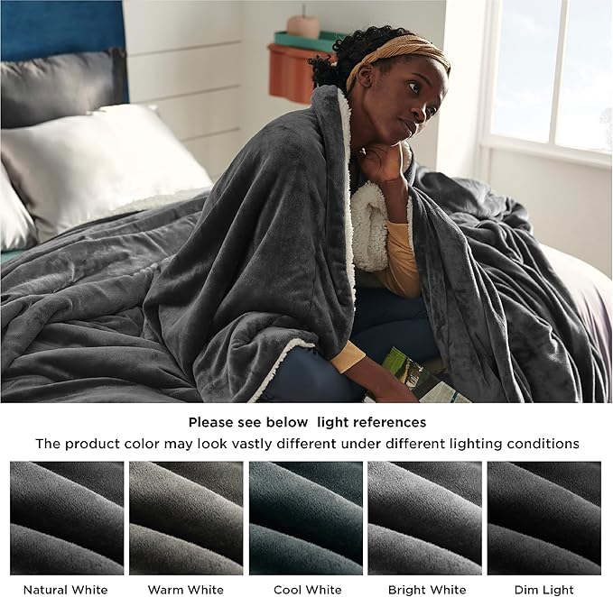 Bedsure Sherpa Fleece Throw Blanket Twin Size for Couch - Thick and Warm, Soft Fuzzy Plush Twin Blanket for Winter, Charcoal, 60x80 Inches
